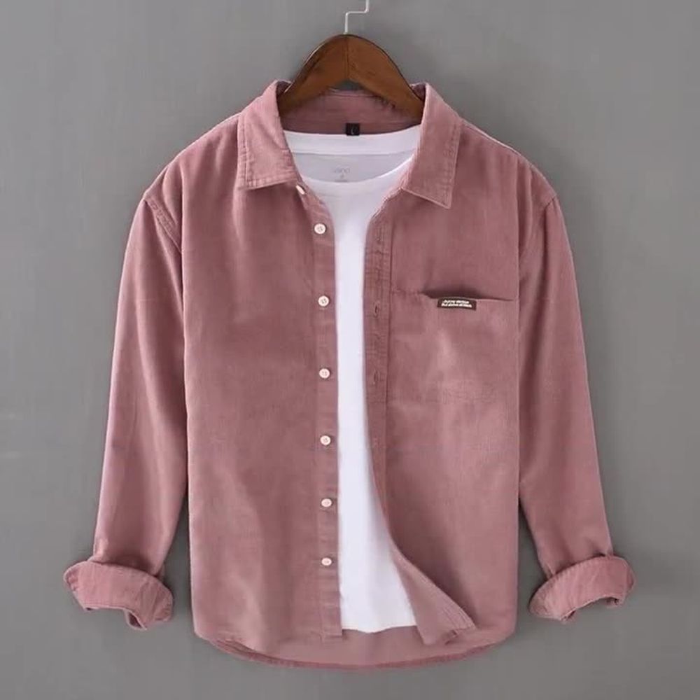 Corduroy Long-sleeved Shirt Jacket Thin Casual Top for Men